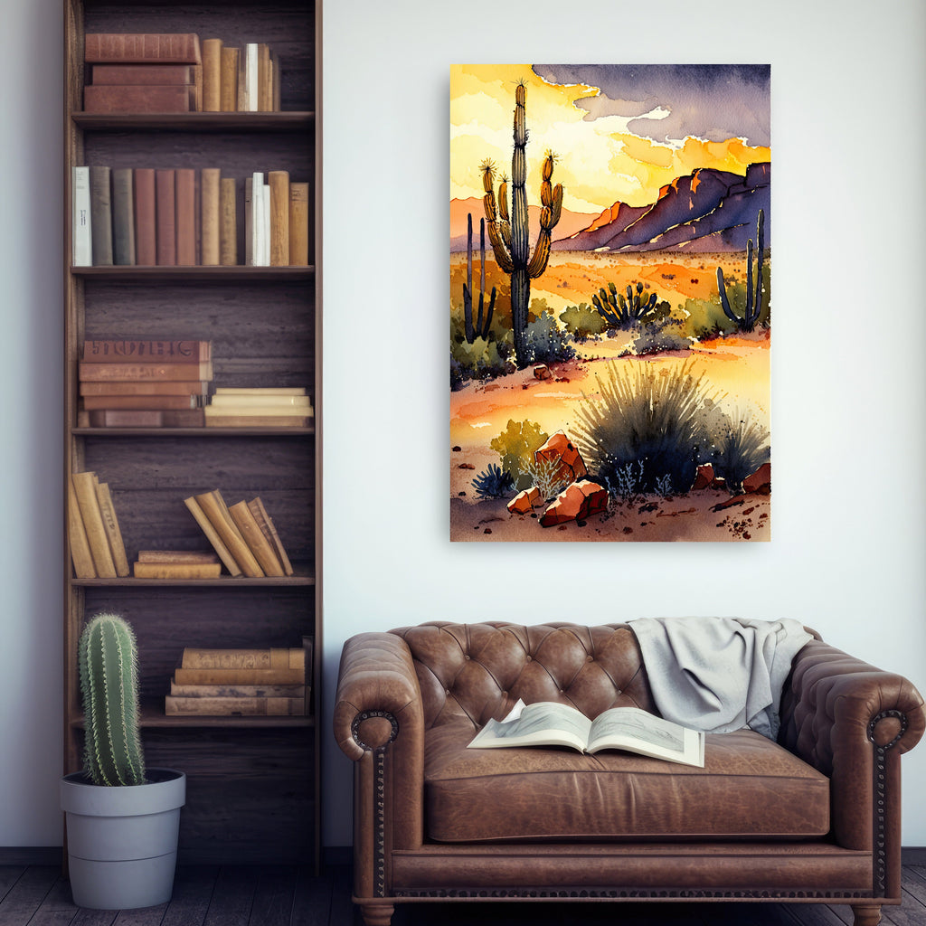 Desert Sunset Print Colorful Watercolor Wall Art Southwest Landscape Gift Saguaro Cactus Beautiful Nature Home Decor