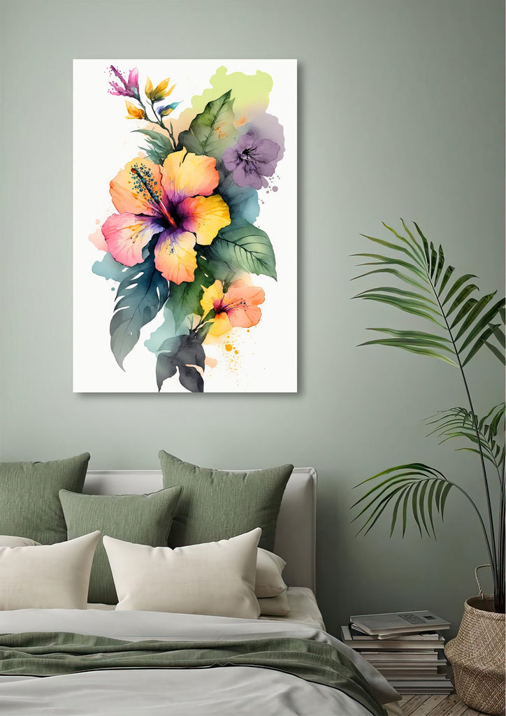 Hawaiian Hibiscus Flower Bouquet Print Watercolor Botanical Wall Art Flower Painting Gift Floral Tropical Home Decor