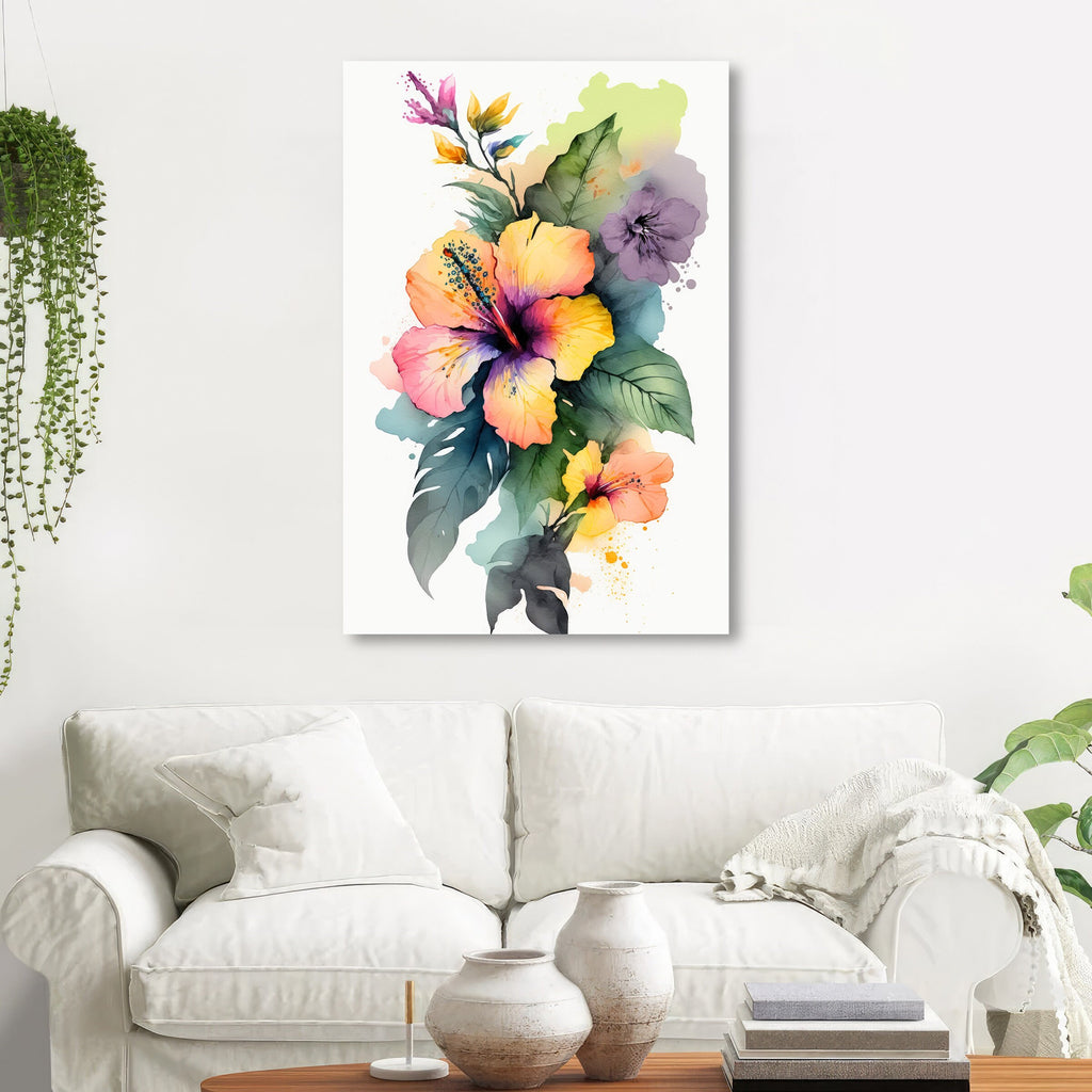 Hawaiian Hibiscus Flower Bouquet Print Watercolor Botanical Wall Art Flower Painting Gift Floral Tropical Home Decor