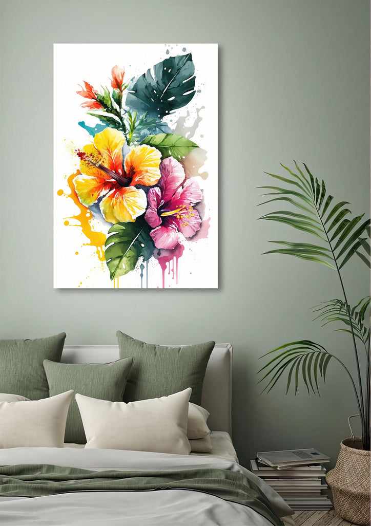 Hawaiian Hibiscus Flower Bouquet Print Watercolor Botanical Wall Art Flower Painting Gift Floral Tropical Home Decor