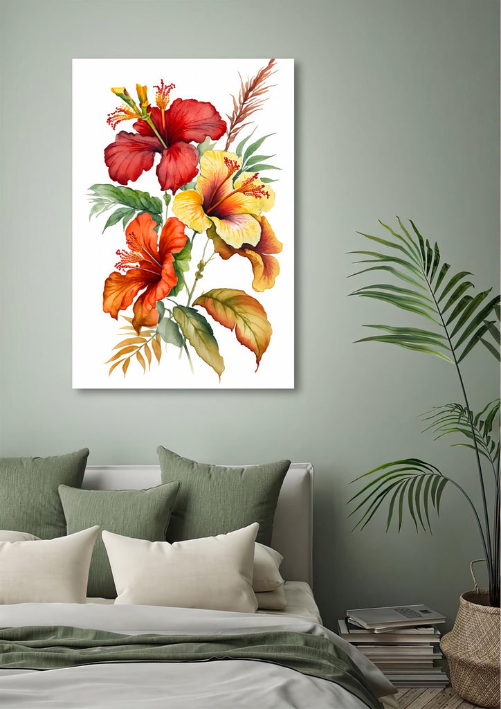 Hawaiian Hibiscus Flower Bouquet Print Watercolor Botanical Wall Art Flower Painting Gift Floral Tropical Home Decor