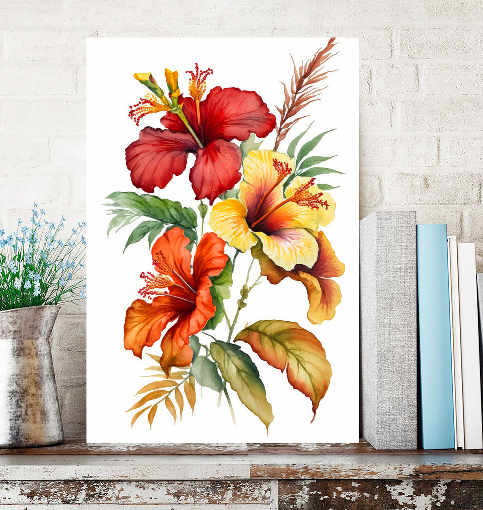 Hawaiian Hibiscus Flower Bouquet Print Watercolor Botanical Wall Art Flower Painting Gift Floral Tropical Home Decor