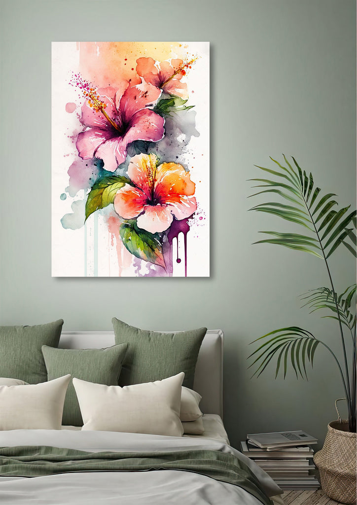 Hawaiian Hibiscus Flower Bouquet Print Watercolor Botanical Wall Art Flower Painting Gift Floral Tropical Home Decor