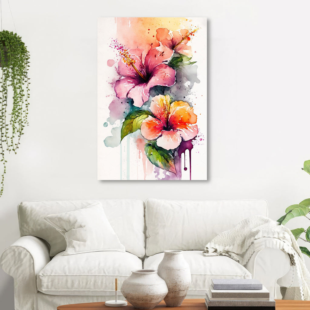 Hawaiian Hibiscus Flower Bouquet Print Watercolor Botanical Wall Art Flower Painting Gift Floral Tropical Home Decor