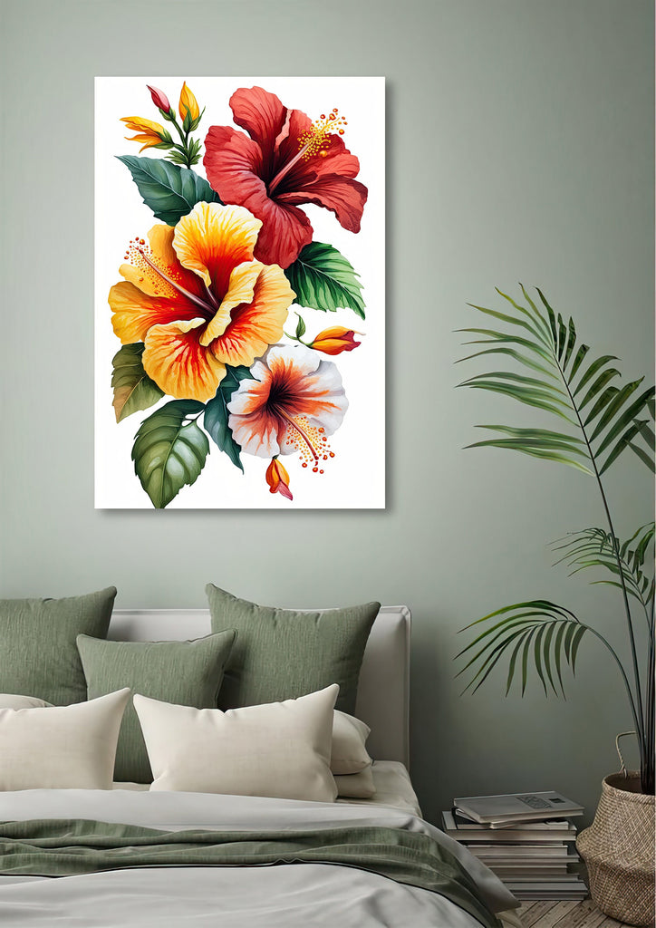 Hawaiian Hibiscus Flower Bouquet Print Watercolor Botanical Wall Art Flower Painting Gift Floral Tropical Home Decor