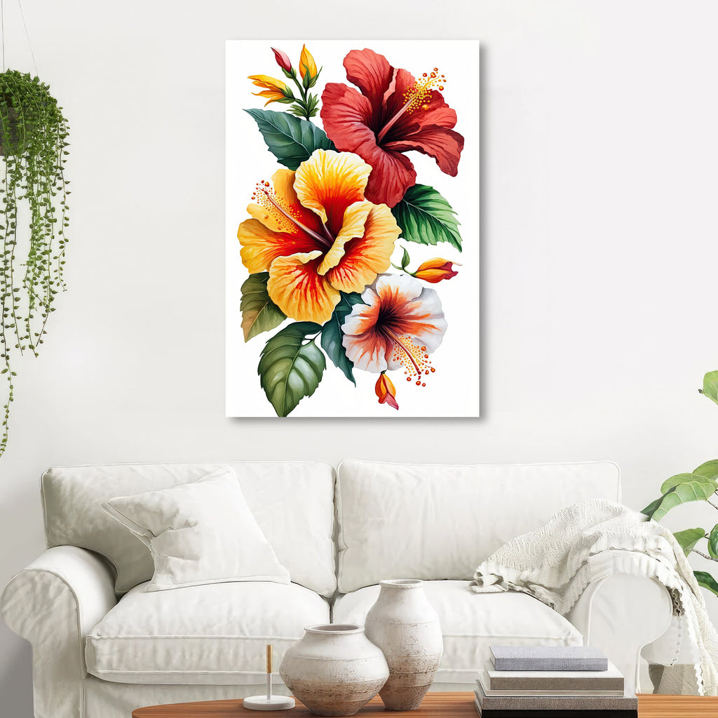 Hawaiian Hibiscus Flower Bouquet Print Watercolor Botanical Wall Art Flower Painting Gift Floral Tropical Home Decor