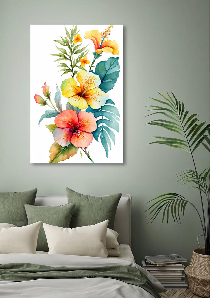 Hawaiian Hibiscus Flower Bouquet Print Watercolor Botanical Wall Art Flower Painting Gift Floral Tropical Home Decor