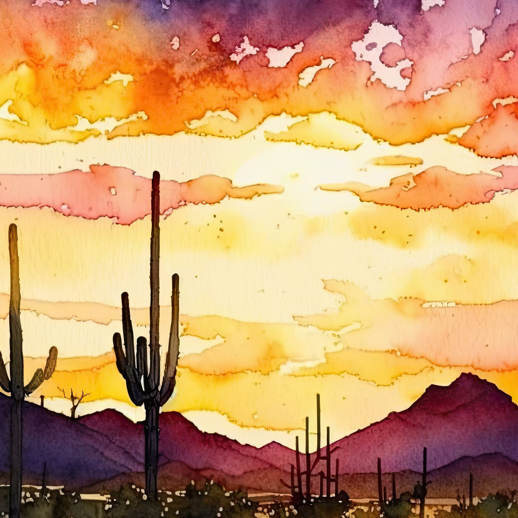 Desert Sunset Print Colorful Watercolor Wall Art Southwest Landscape Gift Saguaro Cactus Beautiful Nature Home Decor