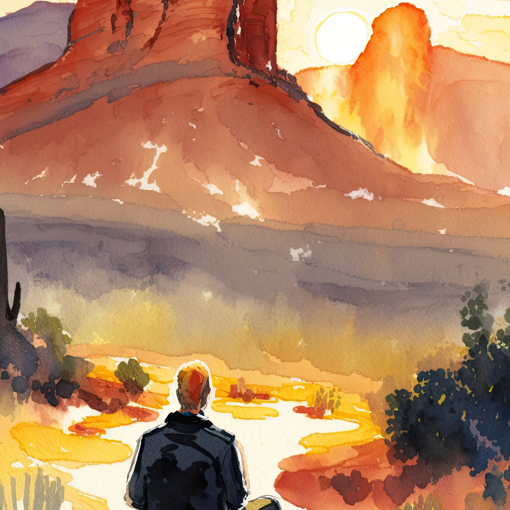 Watercolor Sedona Arizona Sunset Meditation Art Print Southwest Wall Art Landscape Gift Desert Home Western Decor