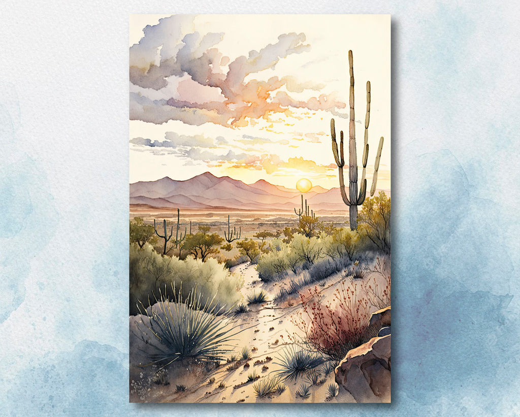 Desert Sunset Print Colorful Watercolor Wall Art Southwest Landscape Gift Saguaro Cactus Beautiful Nature Home Decor