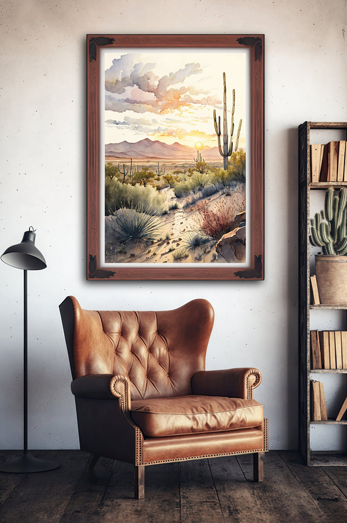 Desert Sunset Print Colorful Watercolor Wall Art Southwest Landscape Gift Saguaro Cactus Beautiful Nature Home Decor