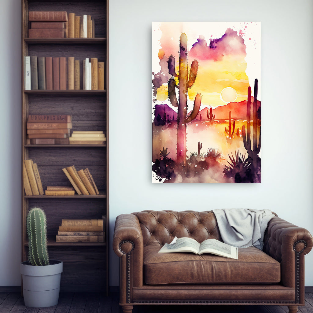 Desert Sunset Print Colorful Watercolor Wall Art Southwest Landscape Gift Saguaro Cactus Beautiful Nature Home Decor