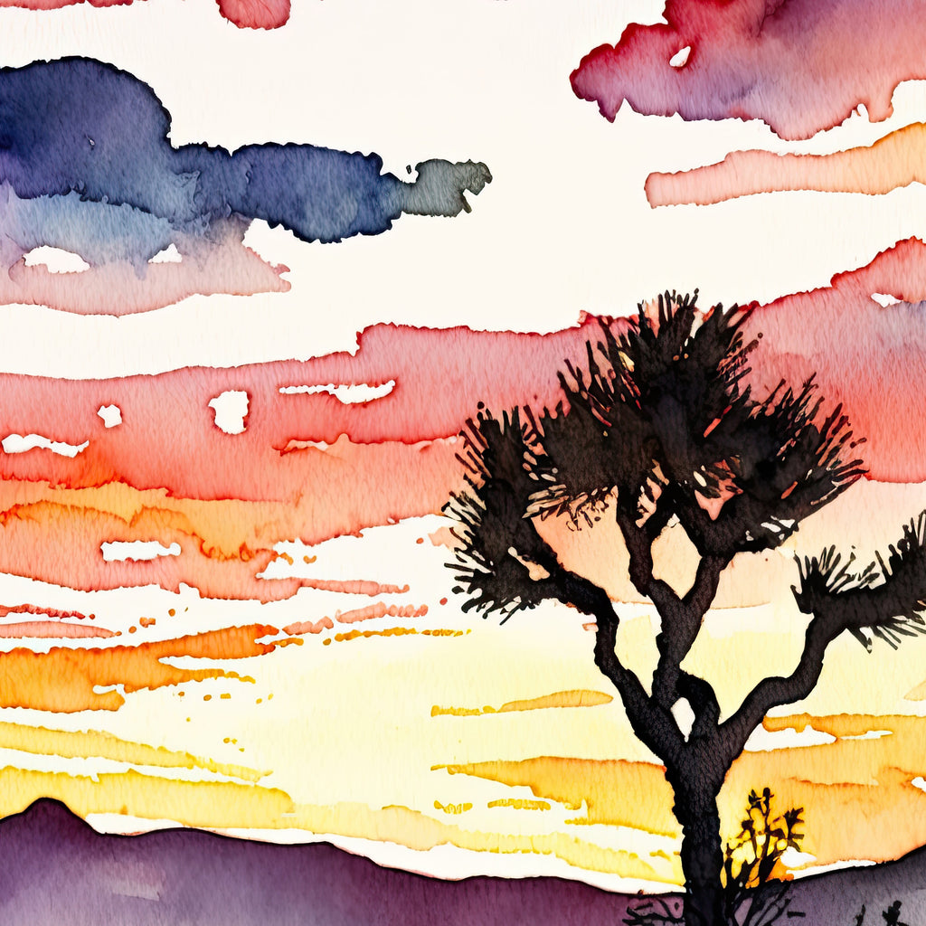 Joshua Tree Desert Sunset Print Colorful Watercolor Wall Art Southwest Landscape Gift Saguaro Cactus Beautiful Nature Home Decor