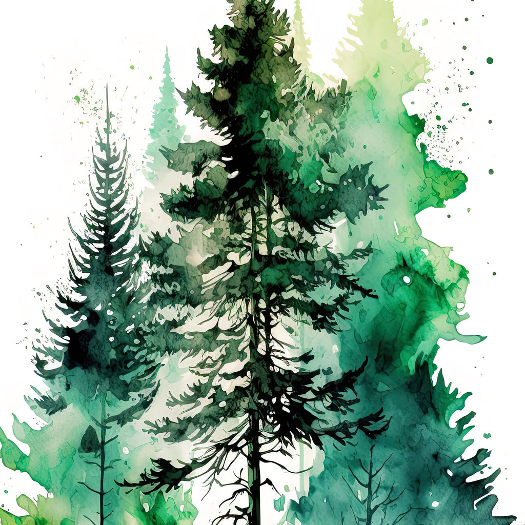 Watercolor Forest Landscape Sage Green Wall Art Painting Pine Tree Nature Landscape Gift Woodland Home Decor