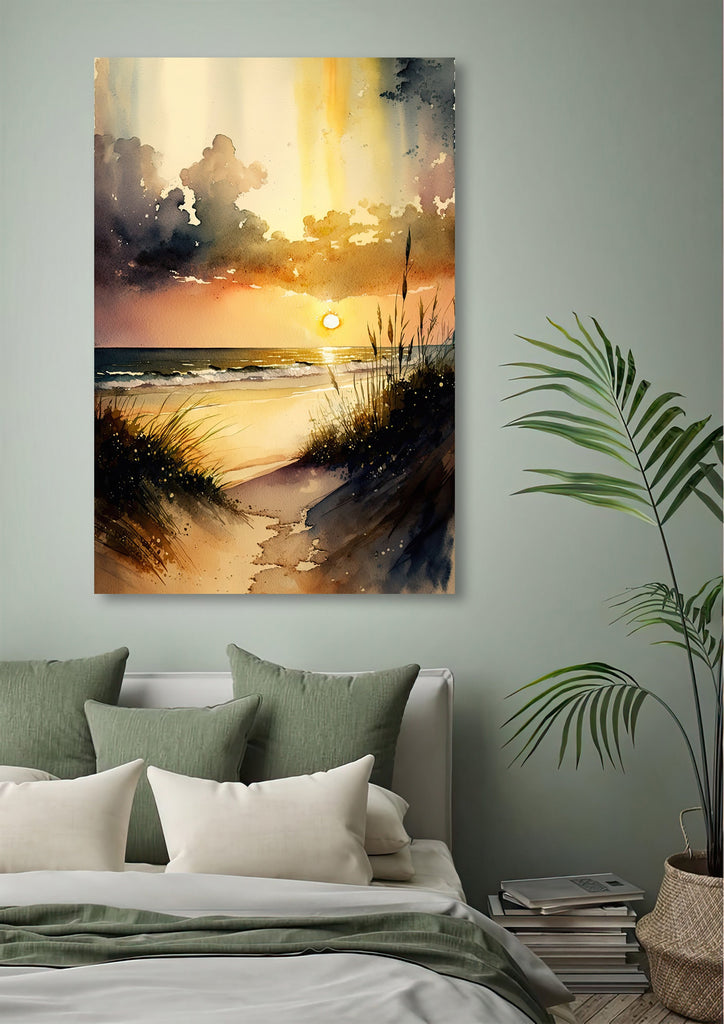 Beach Sunset Watercolor Print Ocean Wall Art Tropical Nature Gift Coastal Landscape Home Decor