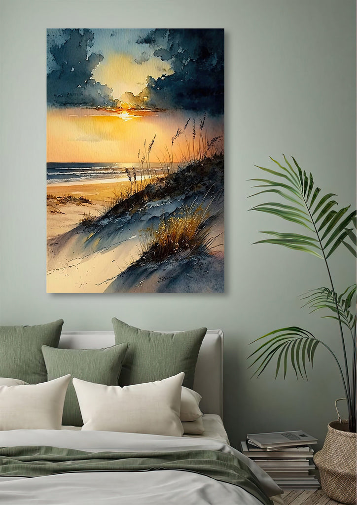 Beach Sunset Watercolor Print Ocean Wall Art Tropical Nature Gift Coastal Landscape Home Decor