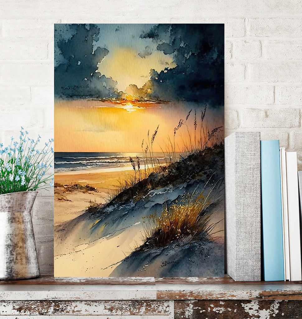 Beach Sunset Watercolor Print Ocean Wall Art Tropical Nature Gift Coastal Landscape Home Decor