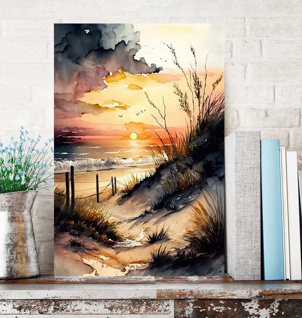 Beach Sunset Watercolor Print Ocean Wall Art Tropical Nature Gift Coastal Landscape Home Decor