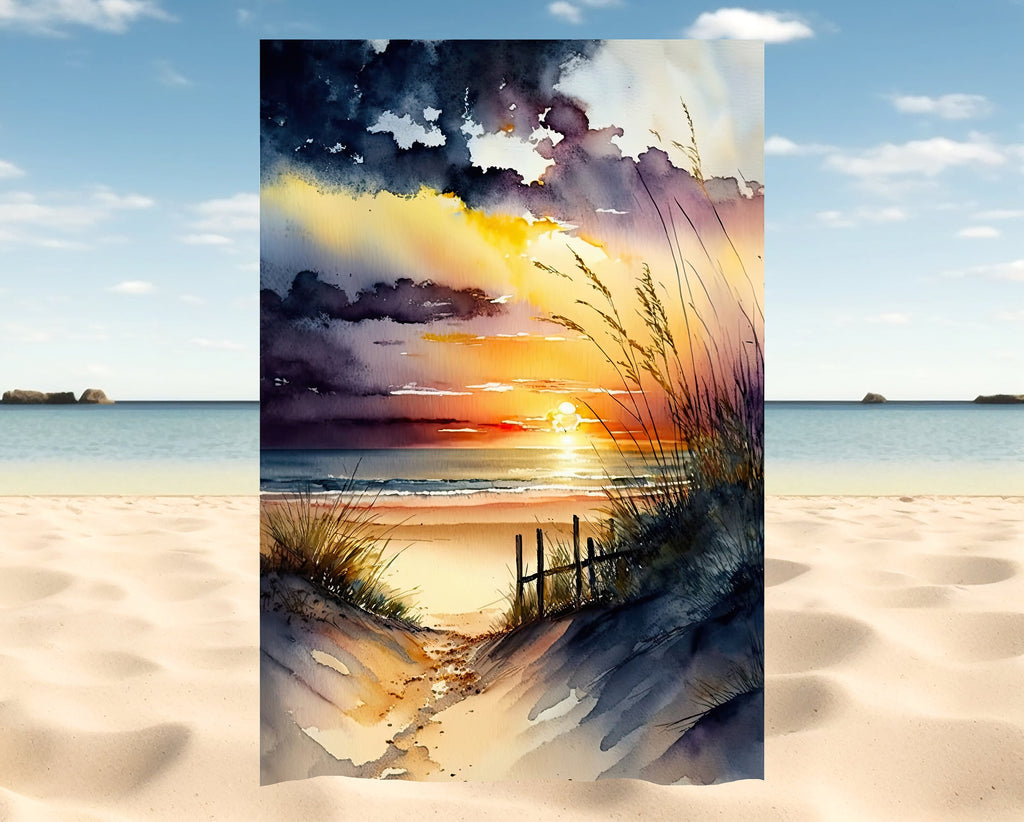 Beach Sunset Watercolor Print Ocean Wall Art Tropical Nature Gift Coastal Landscape Home Decor