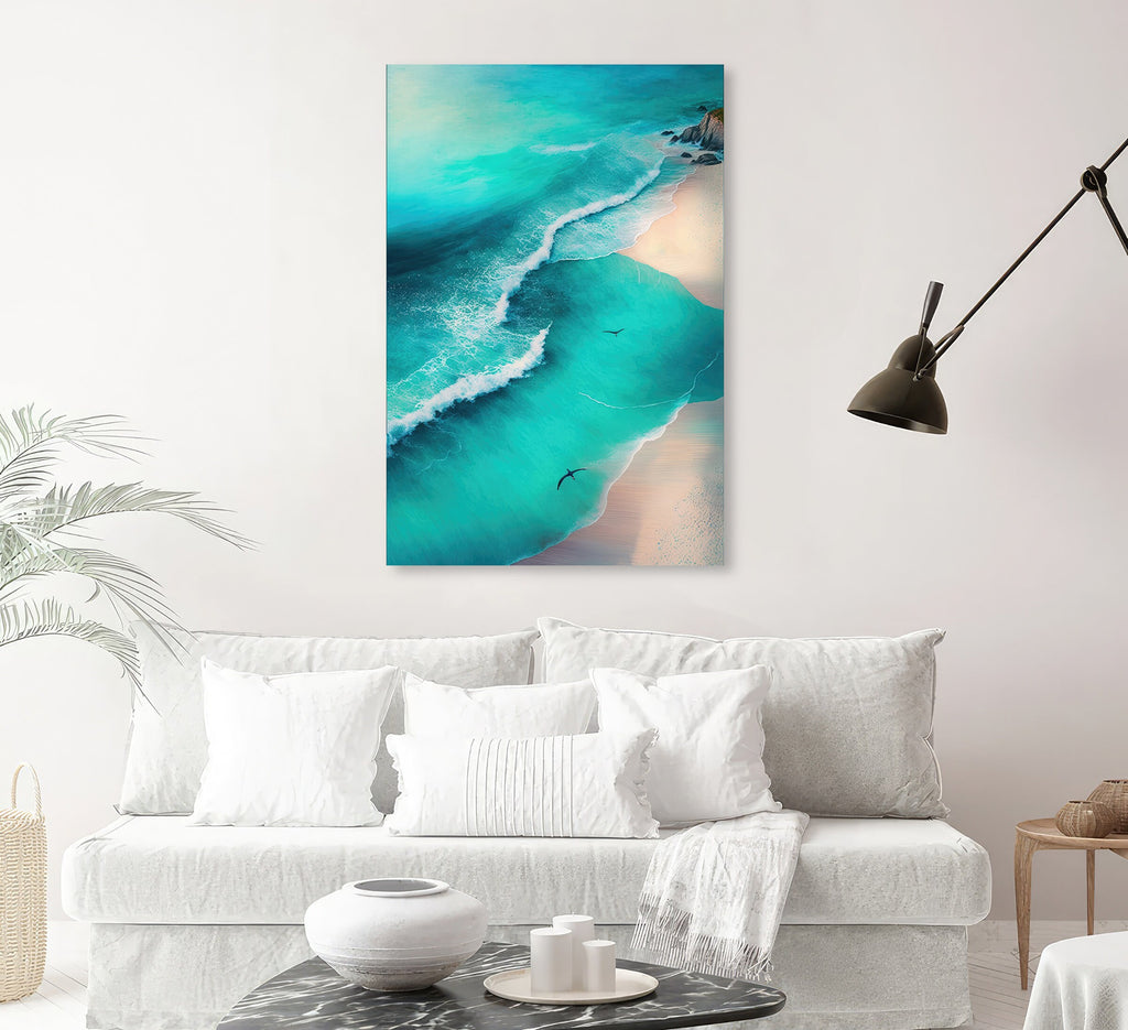 Beach Ocean Waves Print Colorful Watercolor Wall Art Tropical Nature Gift Coastal Landscape Home Decor