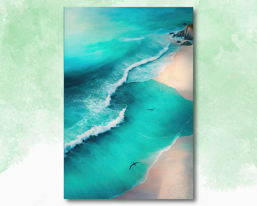 Beach Ocean Waves Print Colorful Watercolor Wall Art Tropical Nature Gift Coastal Landscape Home Decor