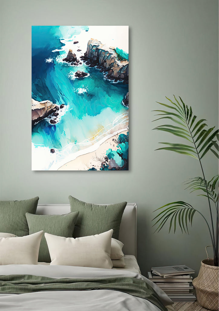 Beach Ocean Waves Print Colorful Watercolor Wall Art Tropical Nature Gift Coastal Landscape Home Decor