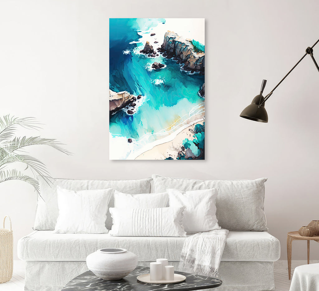 Beach Ocean Waves Print Colorful Watercolor Wall Art Tropical Nature Gift Coastal Landscape Home Decor