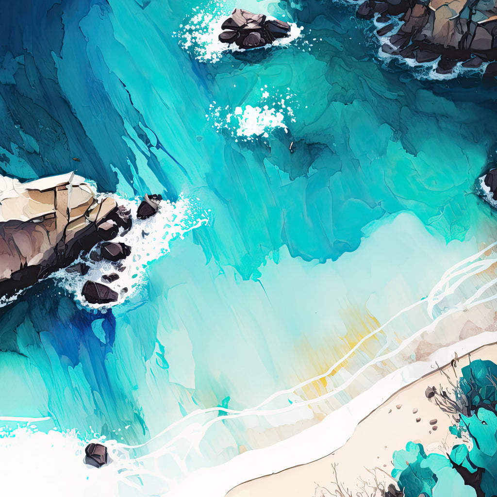 Beach Ocean Waves Print Colorful Watercolor Wall Art Tropical Nature Gift Coastal Landscape Home Decor