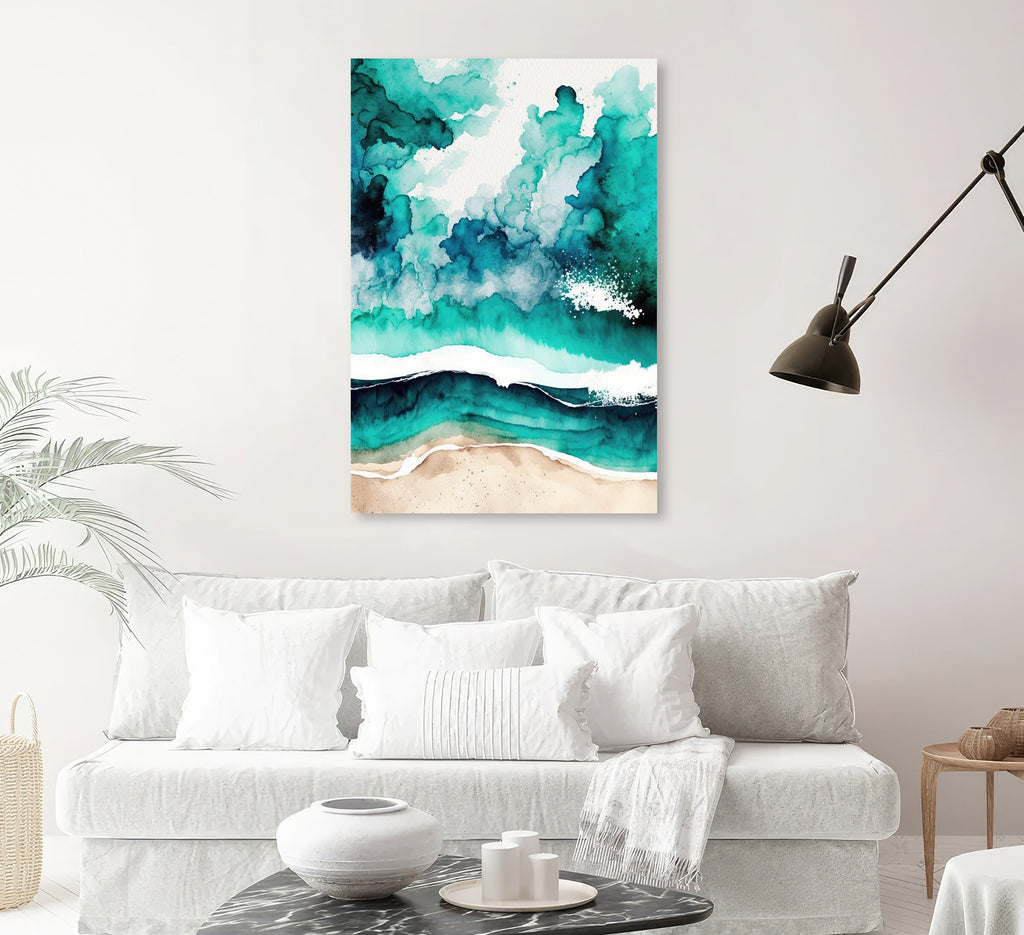 Beach Ocean Waves Print Colorful Watercolor Wall Art Tropical Nature Gift Coastal Landscape Home Decor