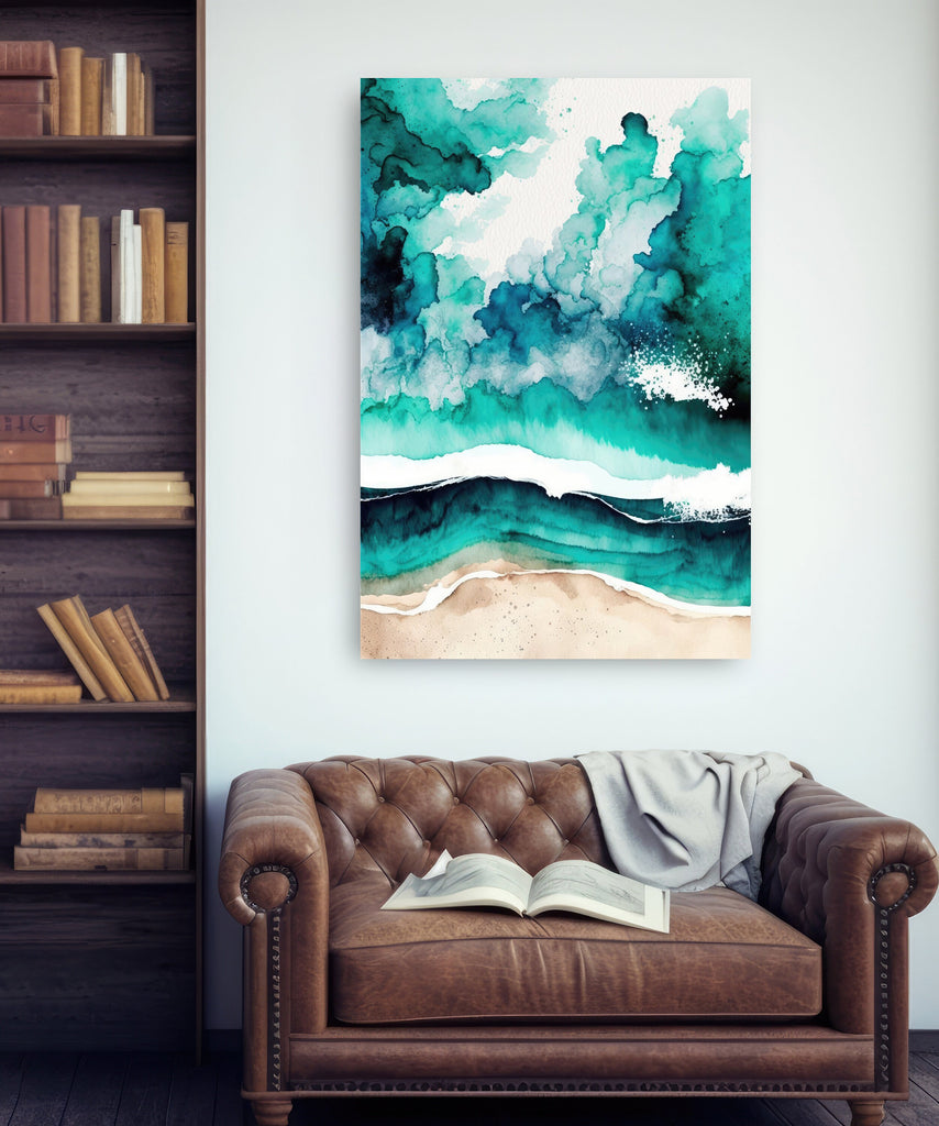 Beach Ocean Waves Print Colorful Watercolor Wall Art Tropical Nature Gift Coastal Landscape Home Decor