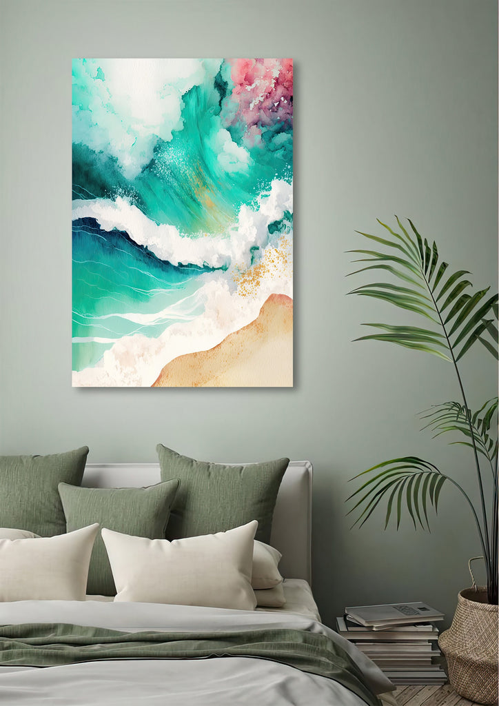 Beach Ocean Waves Print Colorful Watercolor Wall Art Tropical Nature Gift Coastal Landscape Home Decor