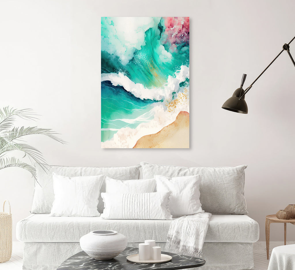 Beach Ocean Waves Print Colorful Watercolor Wall Art Tropical Nature Gift Coastal Landscape Home Decor