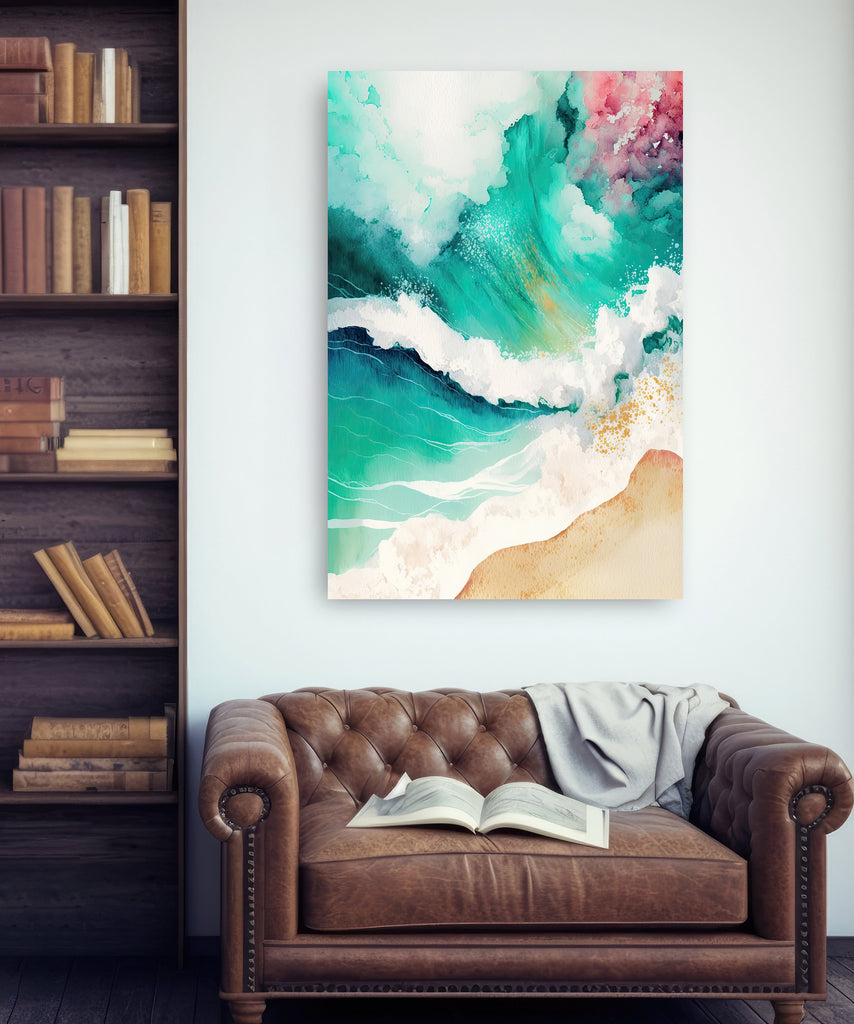 Beach Ocean Waves Print Colorful Watercolor Wall Art Tropical Nature Gift Coastal Landscape Home Decor