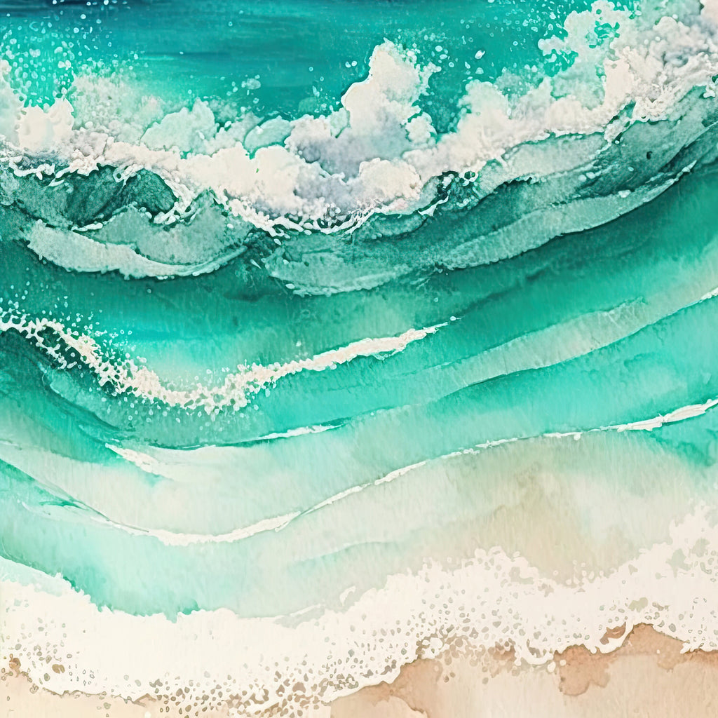 Beach Ocean Waves Print Colorful Watercolor Wall Art Tropical Nature Gift Coastal Landscape Home Decor