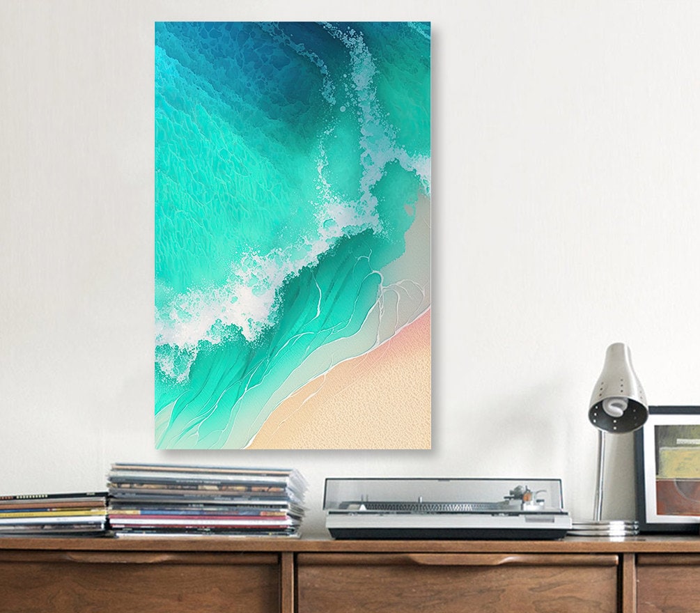 Beach Ocean Waves Print Colorful Watercolor Wall Art Tropical Nature Gift Coastal Landscape Home Decor