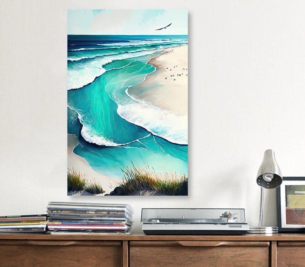 Beach Ocean Waves Print Colorful Watercolor Wall Art Tropical Nature Gift Coastal Landscape Home Decor