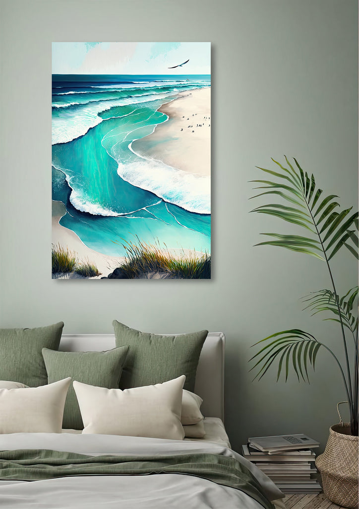 Beach Ocean Waves Print Colorful Watercolor Wall Art Tropical Nature Gift Coastal Landscape Home Decor