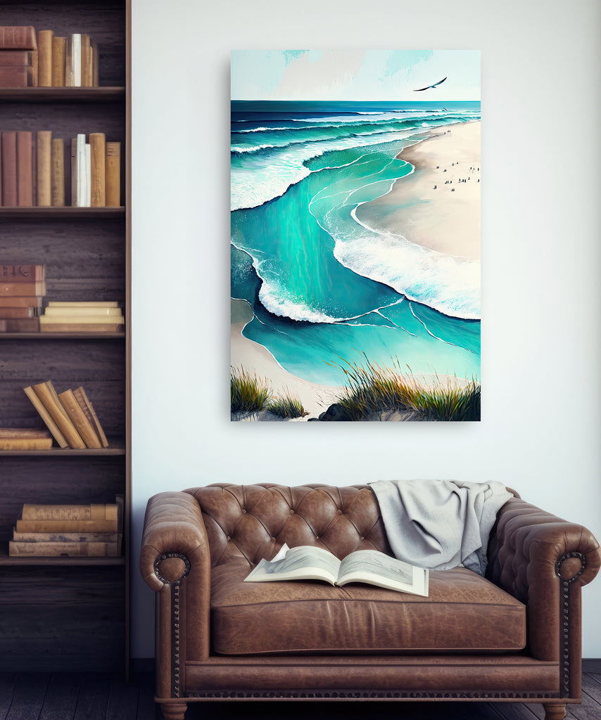 Beach Ocean Waves Print Colorful Watercolor Wall Art Tropical Nature Gift Coastal Landscape Home Decor