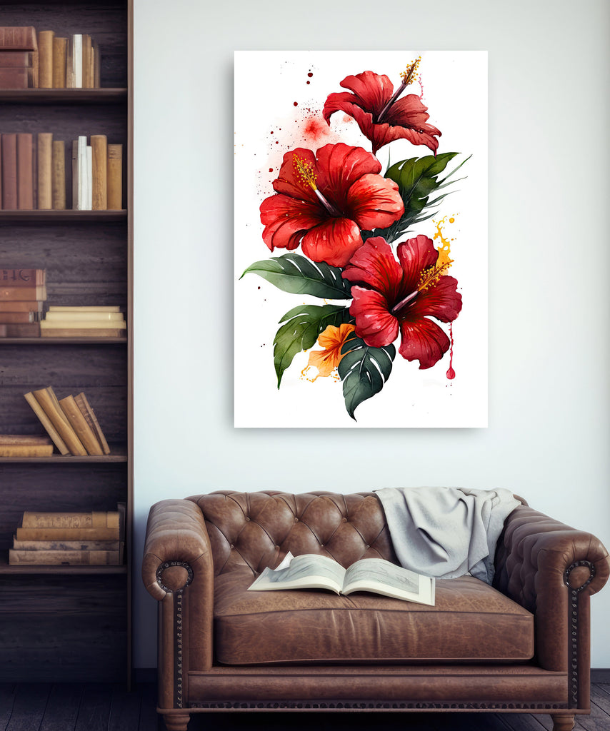 Hawaiian Hibiscus Flower Bouquet Print Watercolor Botanical Wall Art Flower Painting Gift Floral Tropical Home Decor