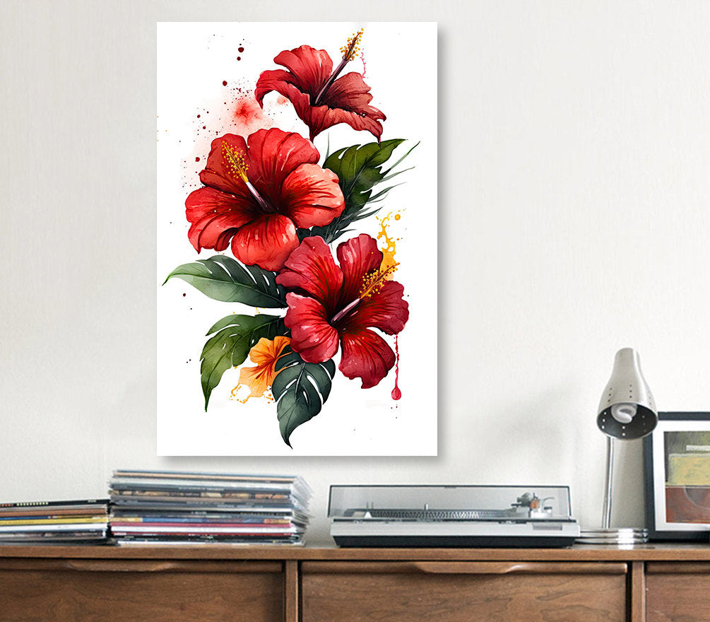 Hawaiian Hibiscus Flower Bouquet Print Watercolor Botanical Wall Art Flower Painting Gift Floral Tropical Home Decor