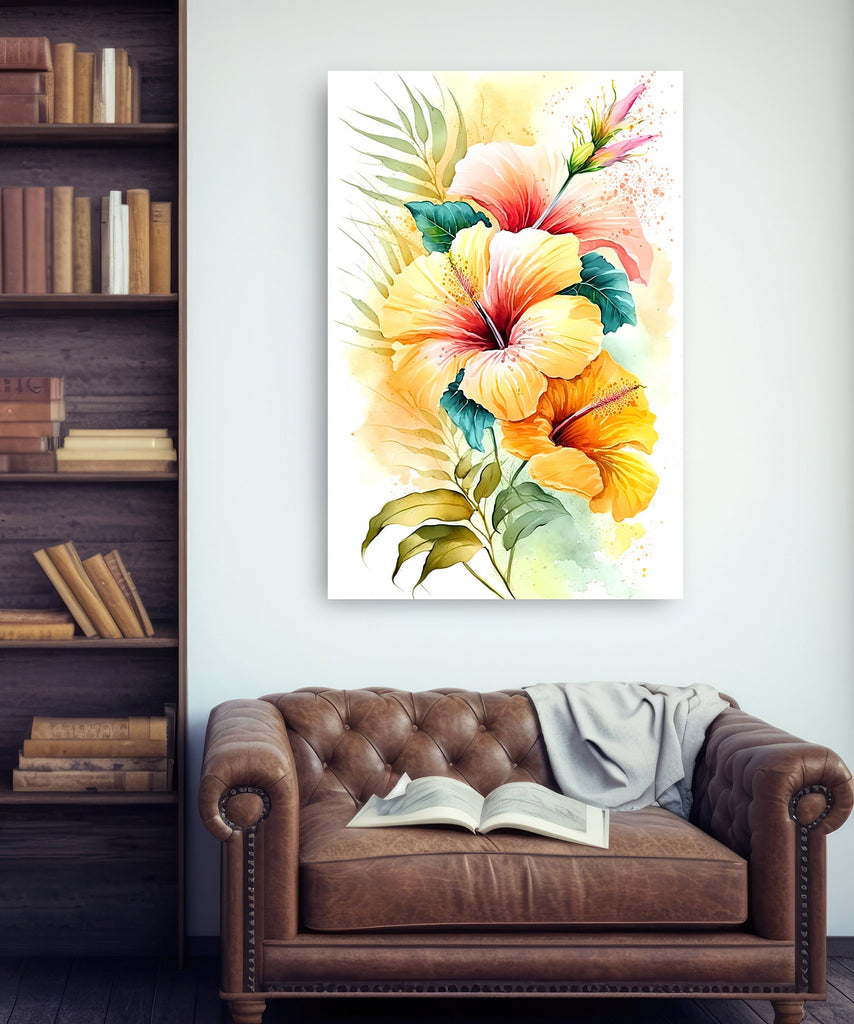 Hawaiian Hibiscus Flower Bouquet Print Watercolor Botanical Wall Art Flower Painting Gift Floral Tropical Home Decor