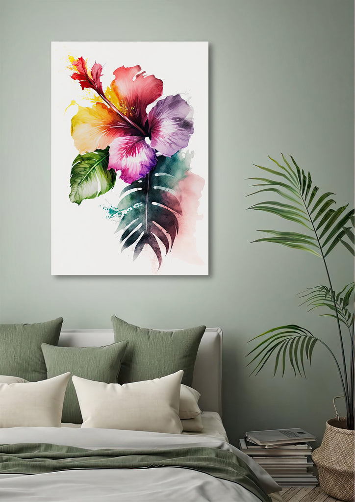 Hawaiian Hibiscus Flower Bouquet Print Watercolor Botanical Wall Art Flower Painting Gift Floral Tropical Home Decor