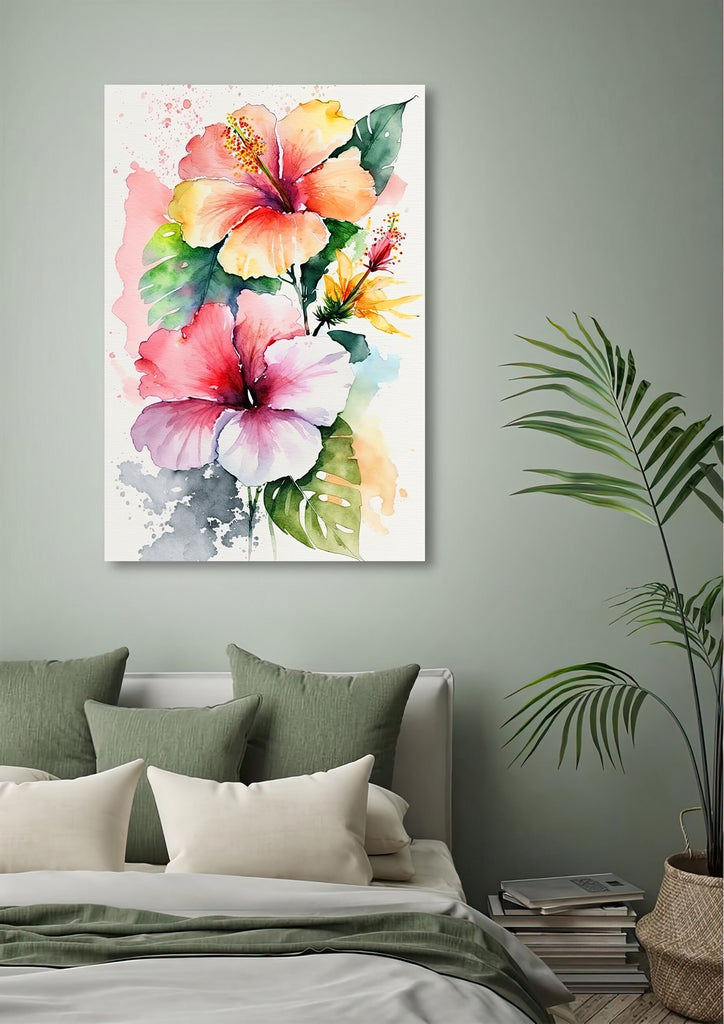 Hawaiian Hibiscus Flower Bouquet Print Watercolor Botanical Wall Art Flower Painting Gift Floral Tropical Home Decor