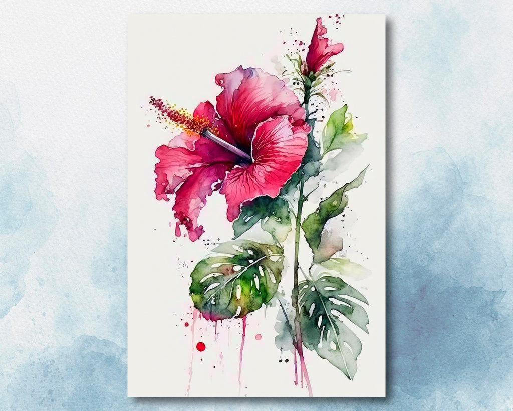 Hawaiian Hibiscus Flower Bouquet Print Watercolor Botanical Wall Art Flower Painting Gift Floral Tropical Home Decor