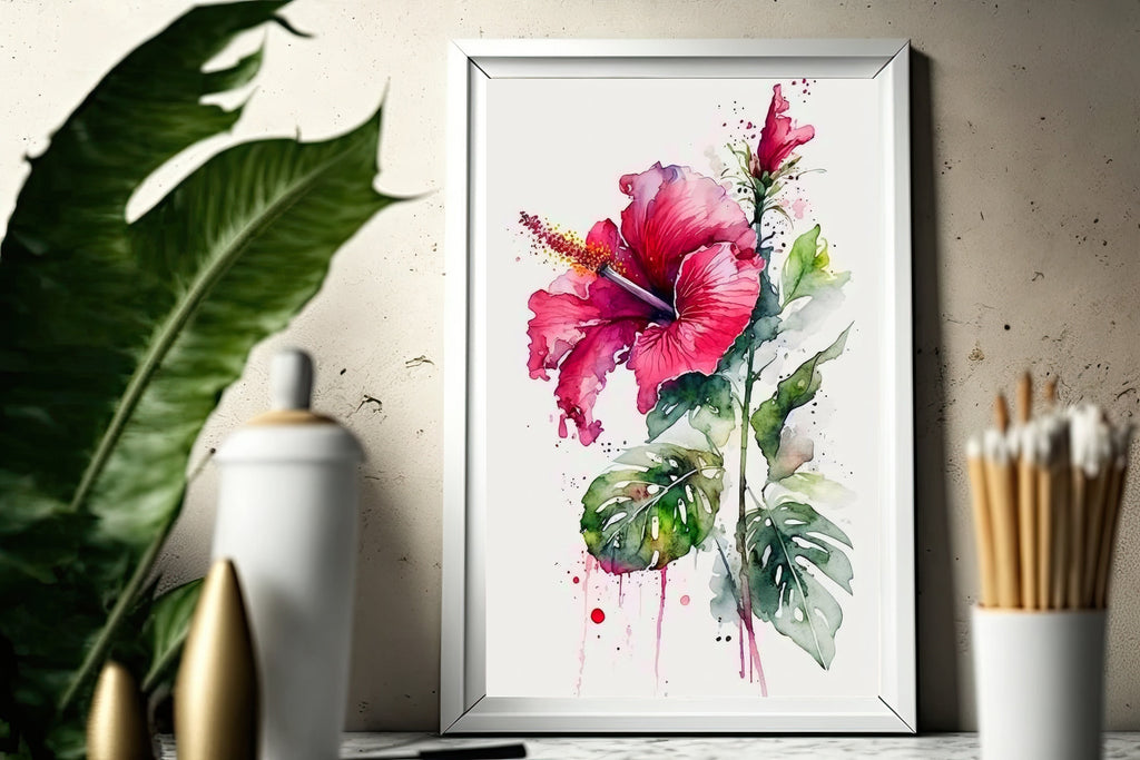 Hawaiian Hibiscus Flower Bouquet Print Watercolor Botanical Wall Art Flower Painting Gift Floral Tropical Home Decor