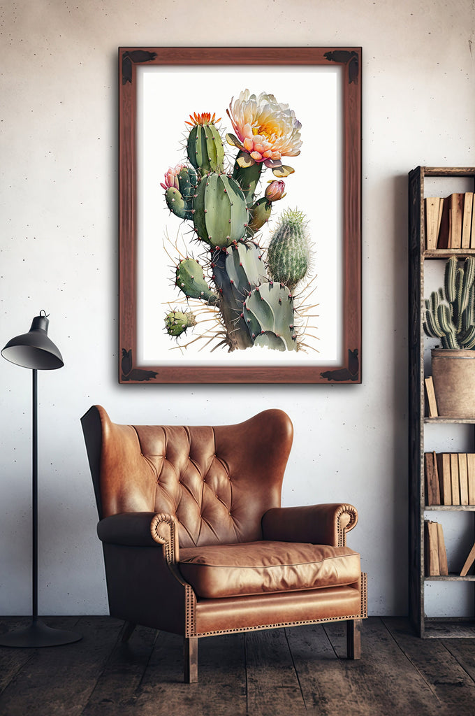 Cactus Plant Flower Print Watercolor Painting Botanical Wall Art Southwest Artwork Gift Rustic Desert Home Decor