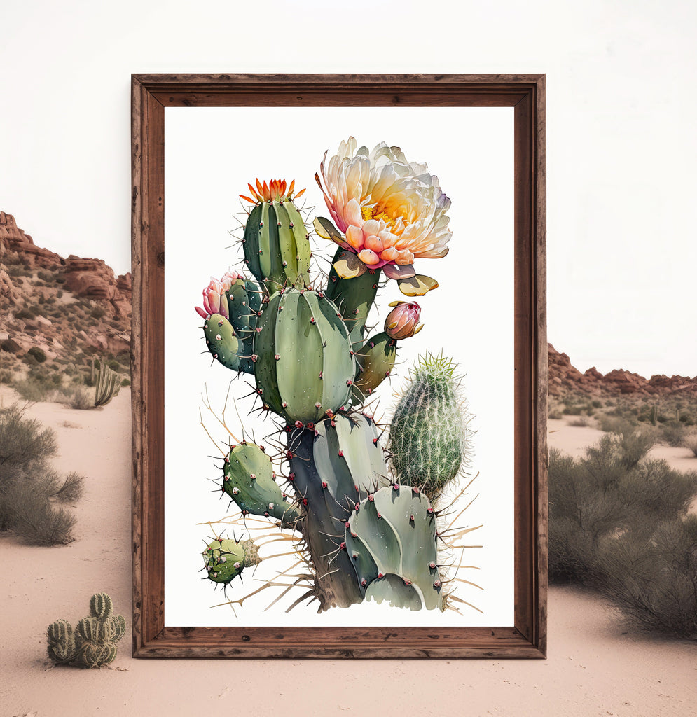 Cactus Plant Flower Print Watercolor Painting Botanical Wall Art Southwest Artwork Gift Rustic Desert Home Decor