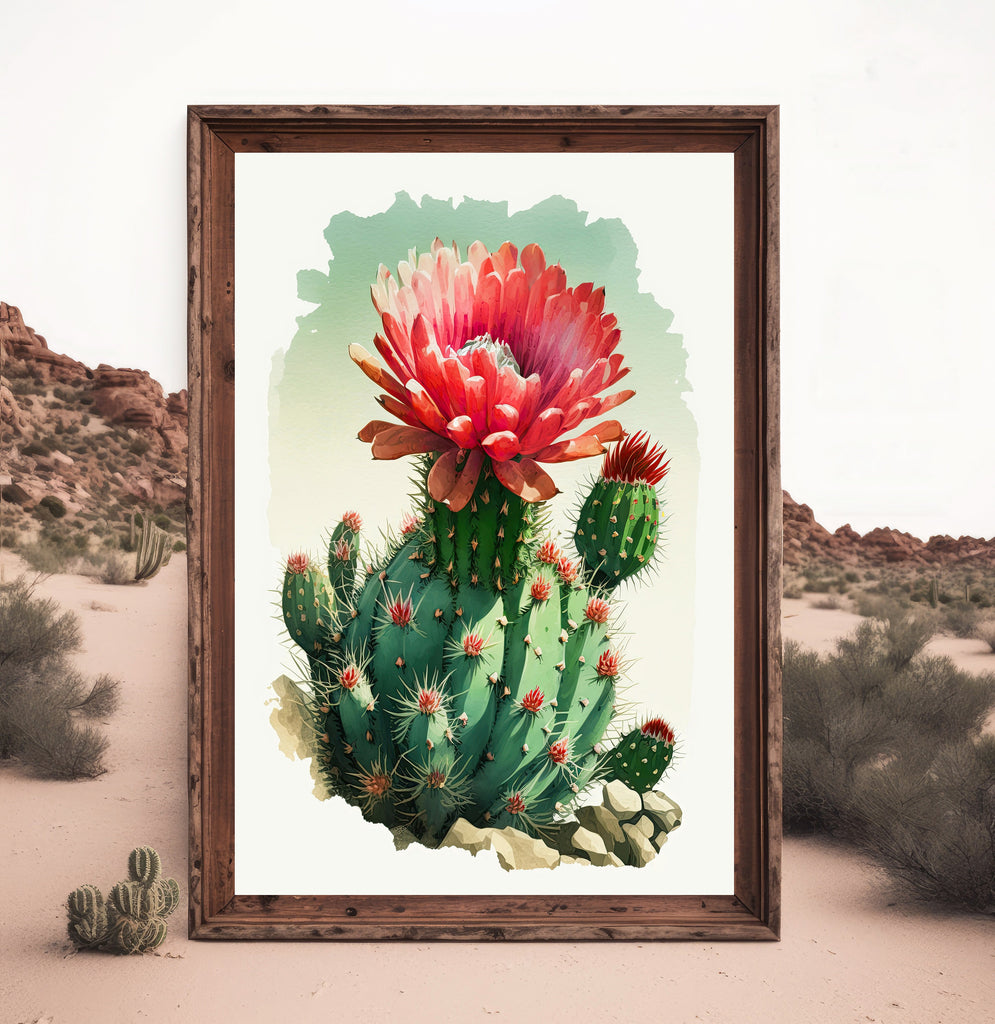 Cactus Plant Flower Print Watercolor Painting Botanical Wall Art Southwest Artwork Gift Rustic Desert Home Decor