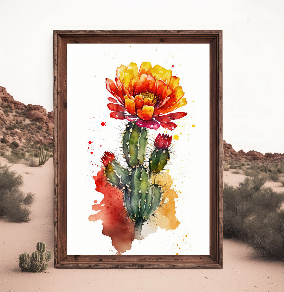 Cactus Plant Flower Print Watercolor Painting Botanical Wall Art Southwest Artwork Gift Rustic Desert Home Decor