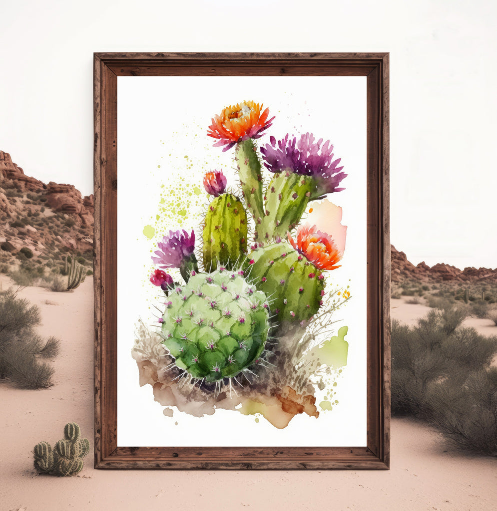 Cactus Plant Flower Print Watercolor Painting Botanical Wall Art Southwest Artwork Gift Rustic Desert Home Decor